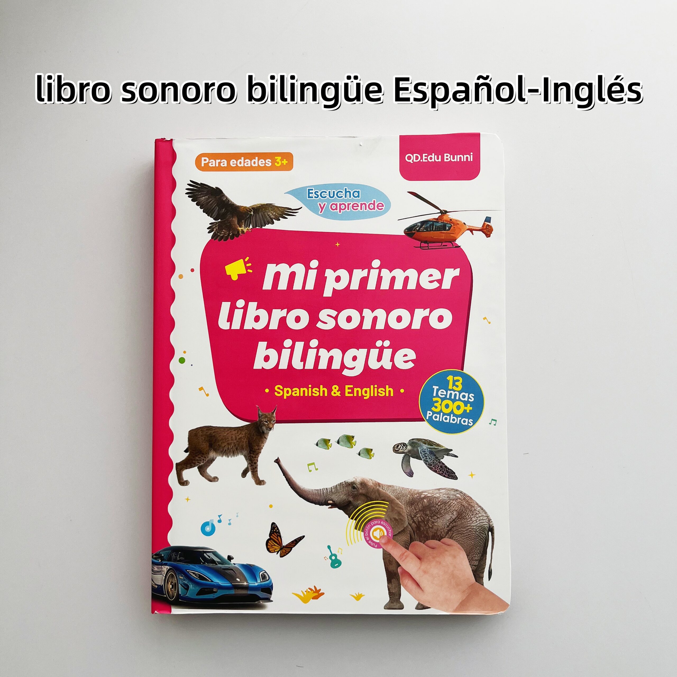 Libro Sonoro Bilingüe Español-Inglés para Niños 1-6 Años, 300+ Palabras y 13 Temas, Juguete Educativo con Canciones, Animales, Piano Infantil y Alfabeto edutoys