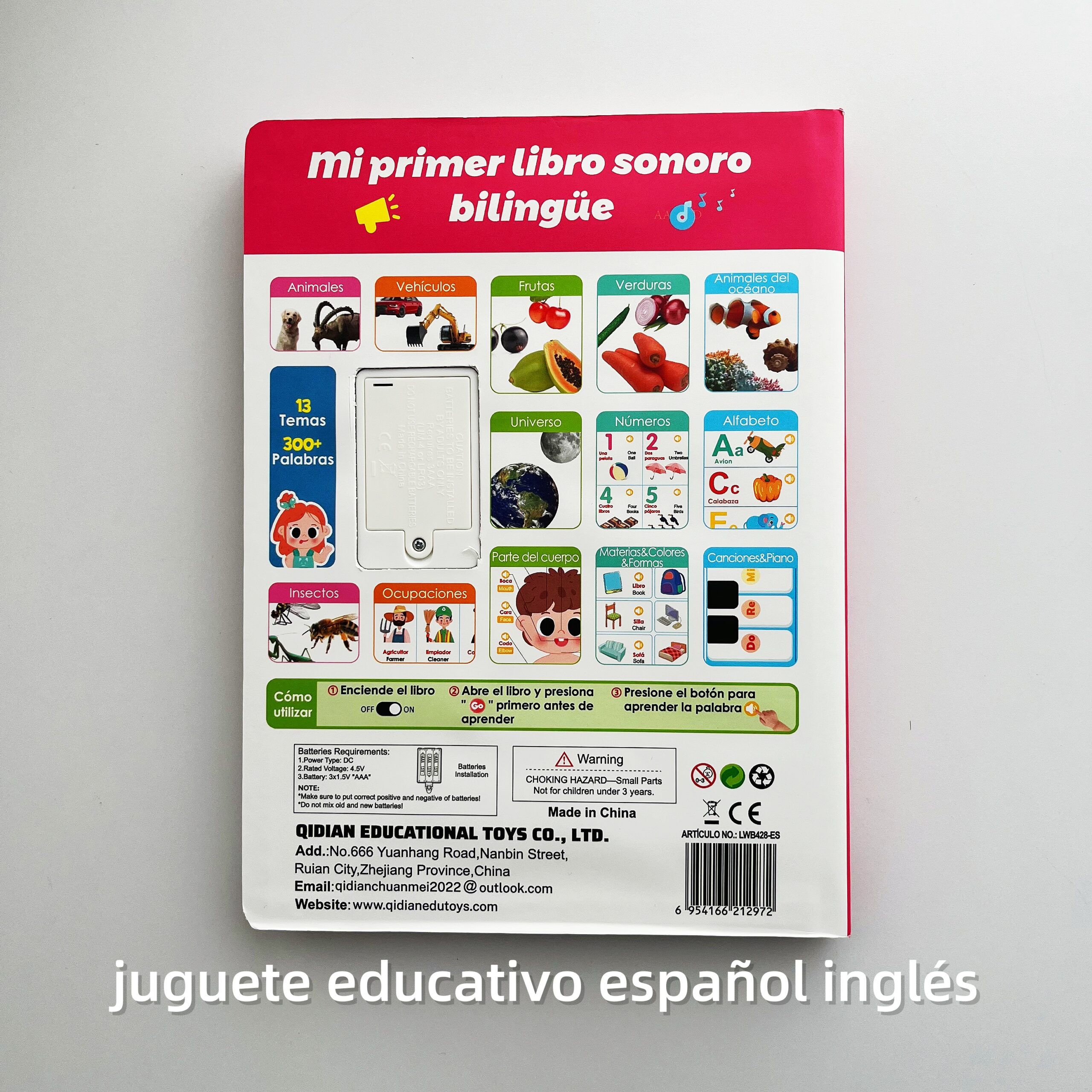 Libro Sonoro Bilingüe Español-Inglés para Niños 1-6 Años, 300+ Palabras y 13 Temas, Juguete Educativo con Canciones, Animales, Piano Infantil y Alfabeto edutoys - Image 2