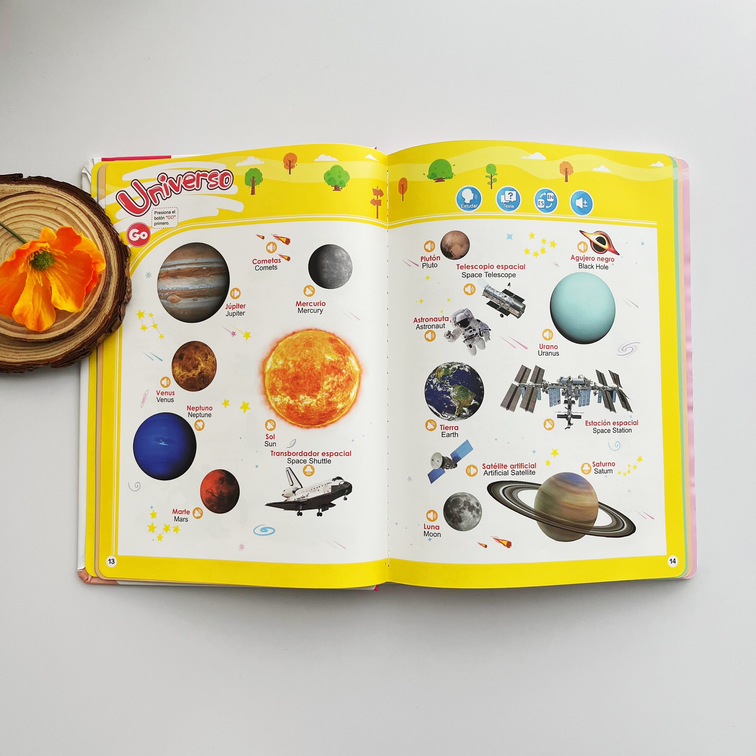 Libro Sonoro Bilingüe Español-Inglés para Niños 1-6 Años, 300+ Palabras y 13 Temas, Juguete Educativo con Canciones, Animales, Piano Infantil y Alfabeto edutoys - Image 9