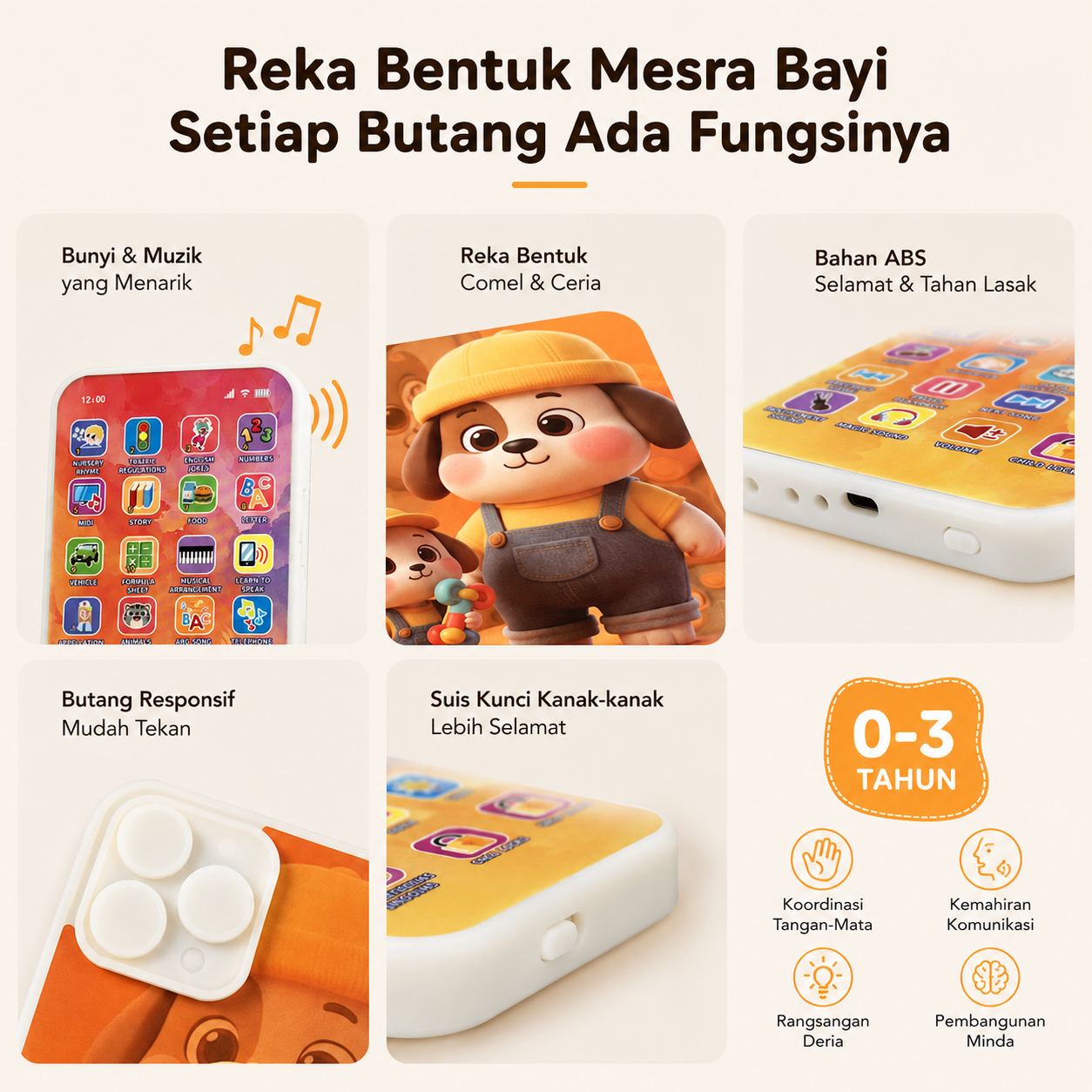 Telefon Pintar Pembelajaran Bayi—1-3Years Toddler Montessori Learning Toy | Screen-Free Educational Talking Toy - Image 6