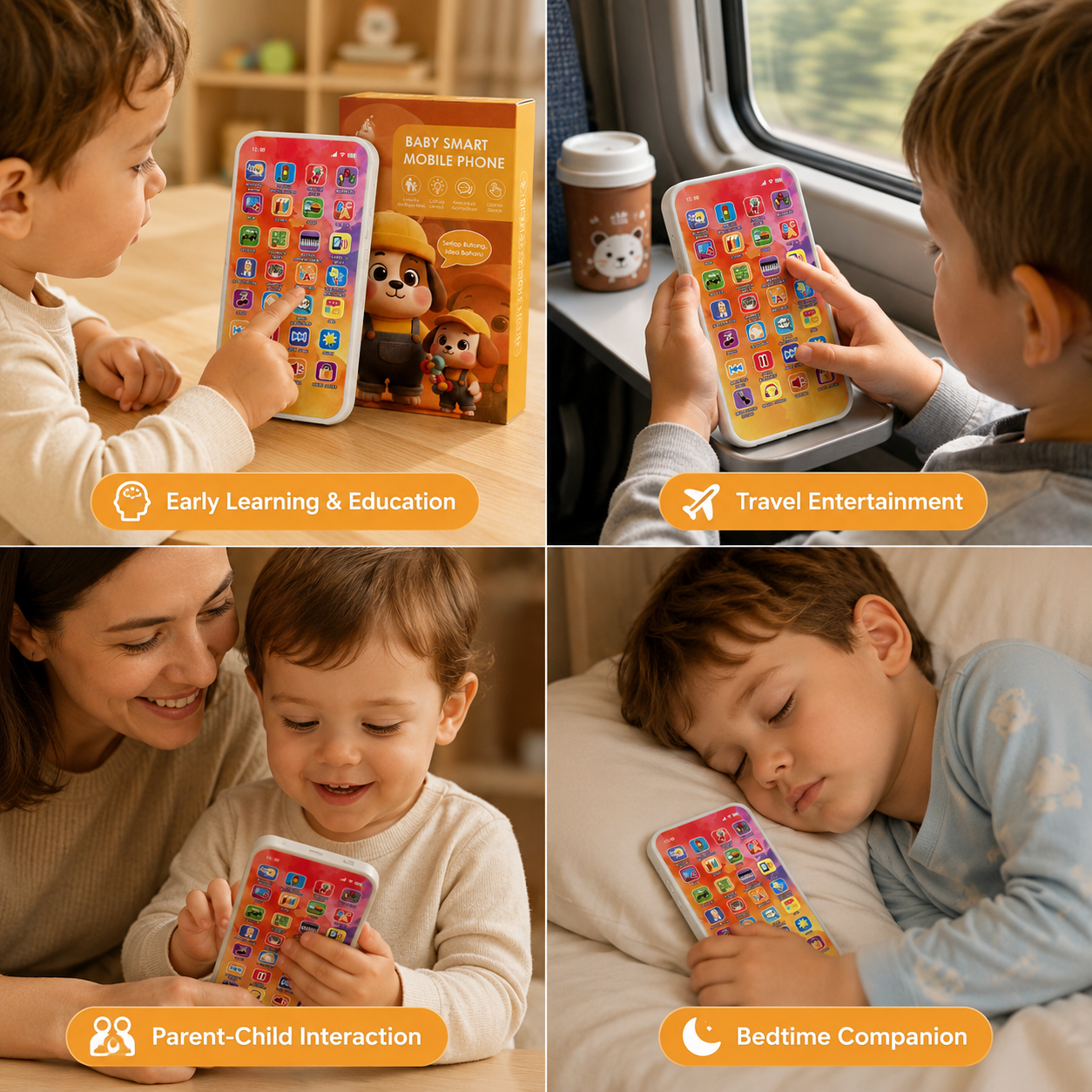 Telefon Pintar Pembelajaran Bayi—1-3Years Toddler Montessori Learning Toy | Screen-Free Educational Talking Toy - Image 3