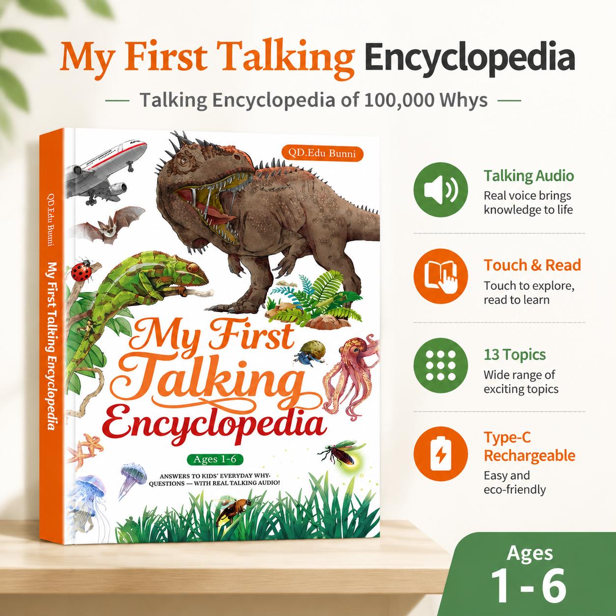 Interactive Talking Learning Toy for Kids | Touch Activated Educational Toy with 13 Learning Topics, Fun Audio, Music & USB Rechargeable Design | Early Learning Gift for Boys & Girls Ages 3+