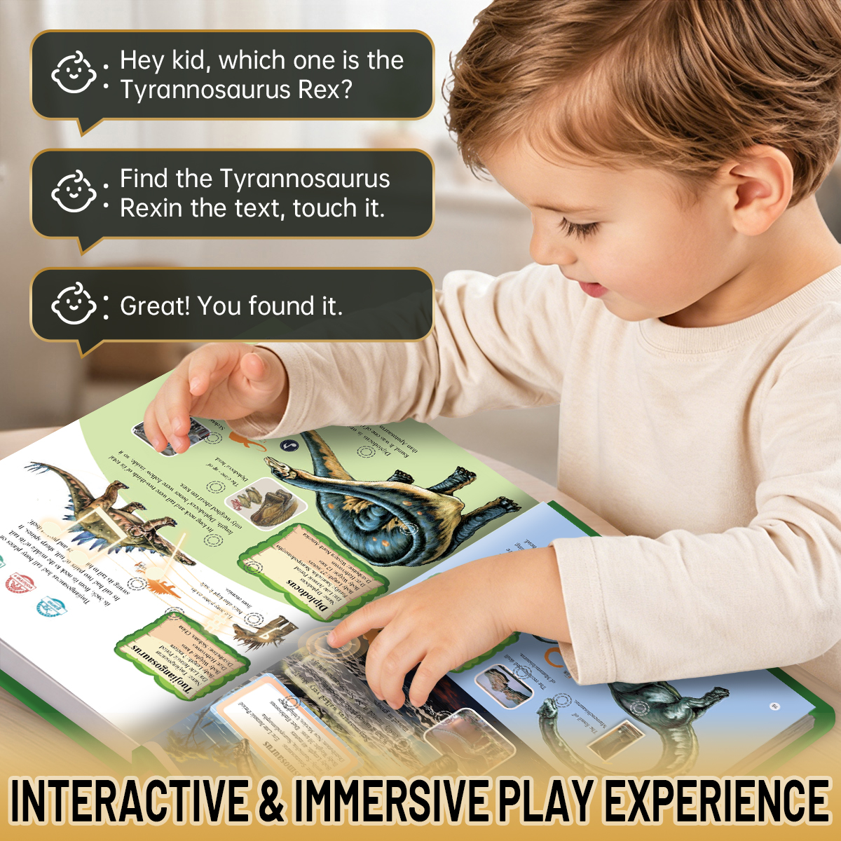 Kids Talking Dinosaur Encyclopedia Interactive Sound Book | 100+ Dinosaurs & 400+ Learning Sounds | Touch-Activated Educational Toy Book | Rechargeable STEM Gift for Toddlers Ages 1-6 - Image 3