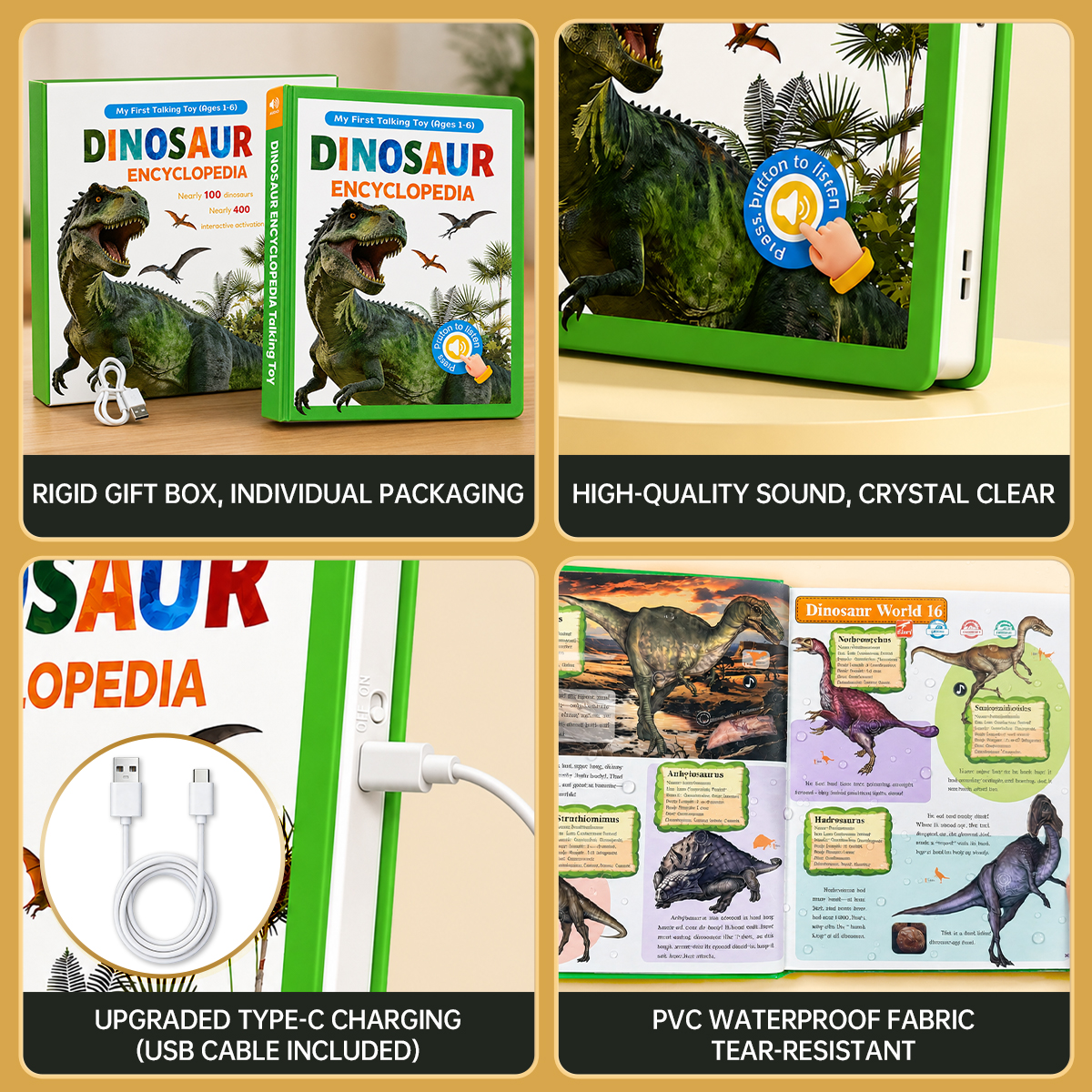 Kids Talking Dinosaur Encyclopedia Interactive Sound Book | 100+ Dinosaurs & 400+ Learning Sounds | Touch-Activated Educational Toy Book | Rechargeable STEM Gift for Toddlers Ages 1-6 - Image 4
