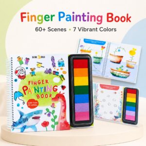 Finger Painting Book | DIY Art Activity Book with 60+ Creative Scenes & 7 Color Ink Pad, Educational Learning Toy, Sensory Craft Kit, Fine Motor Skills, Birthday Gift for Boys & Girls