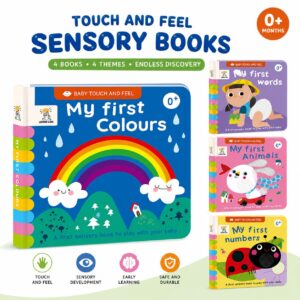 Touch and Feel Language Learning Book Set for Babies 0+ | Sensory Board Books with Colors, Words, Animals & Numbers, Educational Learning Toy, Montessori Activity, Baby Shower & Birthday Gift