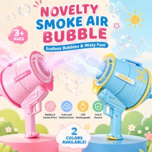 Smoke Air Bubble Blower for Kids Ages 3+, USB Rechargeable Bubble Machine Toy with Mist Effect, Automatic Bubble Maker with Bubble Solution, Outdoor Summer Toy for Backyard, Beach, Party, Birthday Gift for Boys & Girls