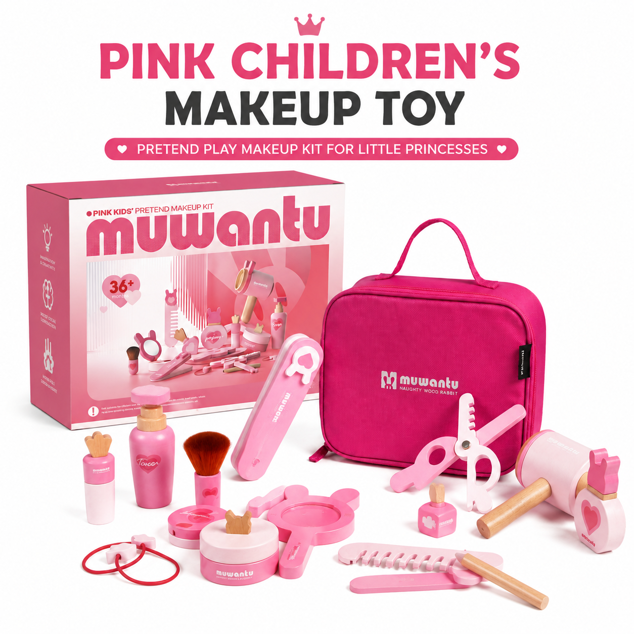 Kids Pretend Makeup Kit with Portable Storage Bag, Beauty Salon Role Play Toy Set with Makeup Accessories, Creative Dress Up & Imaginative Play Set for Girls, Birthday Christmas Holiday Gift - Image 2