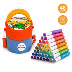 Kids Acrylic Markers Set, 48 Color Washable Paint Pens with Portable Storage Case, Premium Art Supplies for Rock Painting, Canvas, Wood, Glass, Ceramic & DIY Craft Projects, Creative Gift for Boys & Girls Ages 3+