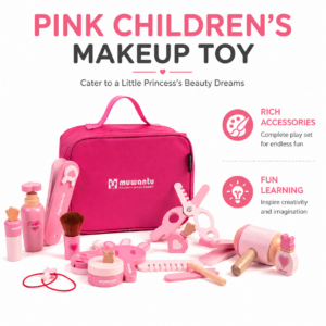 Kids Pretend Makeup Kit with Portable Storage Bag, Beauty Salon Role Play Toy Set with Makeup Accessories, Creative Dress Up & Imaginative Play Set for Girls, Birthday Christmas Holiday Gift
