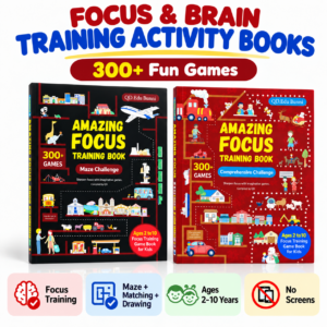 Kids Focus Training Activity Book Set Ages 2-10, 300+ Brain Training Games, Maze & Matching Activities, Educational Learning Book, Kids Hobby Activity, Birthday & Holiday Gift
